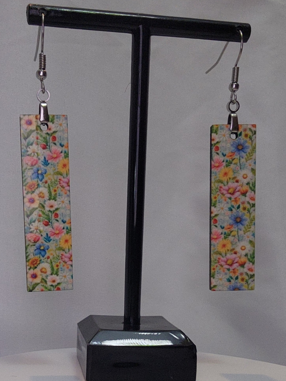 Floral Rectangle Dangle Earrings - Multicolor
